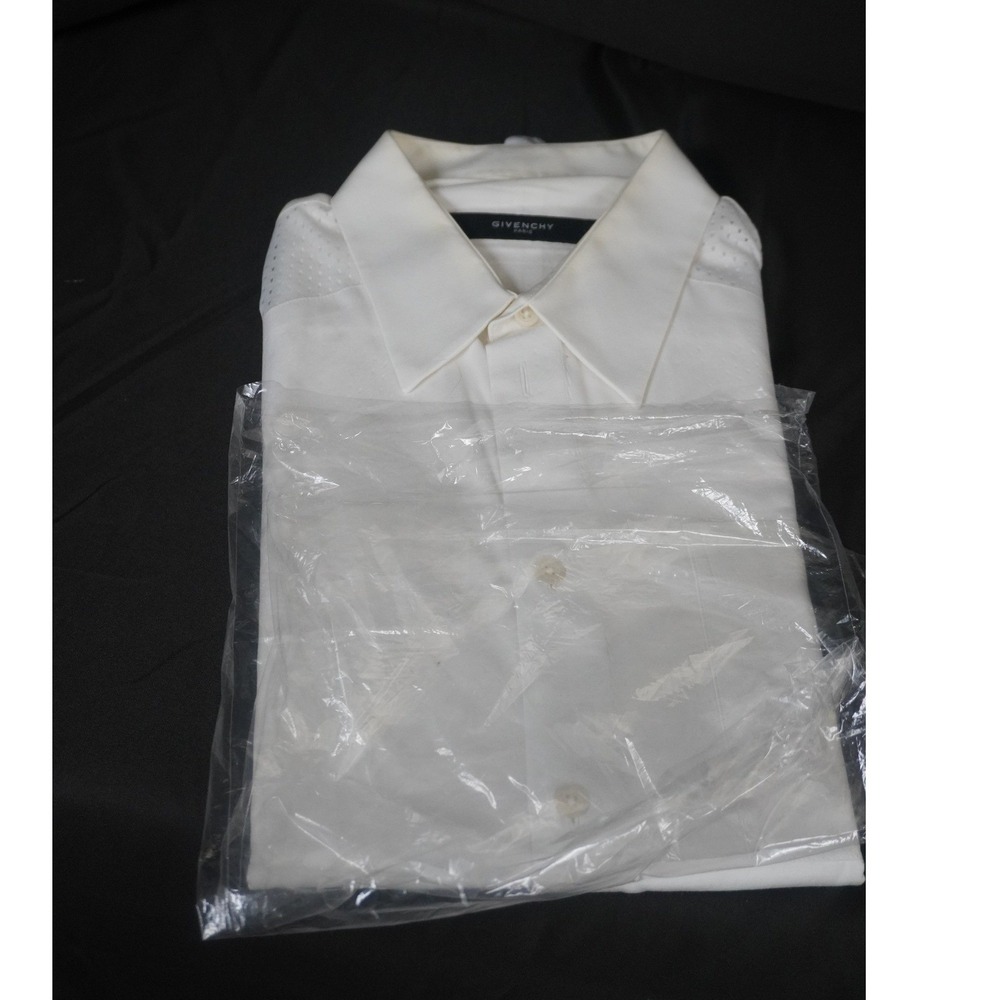 Givenchy Paris Mens White Mesh Panel Button Down Shirt Long Sleeve Sporty 16.5